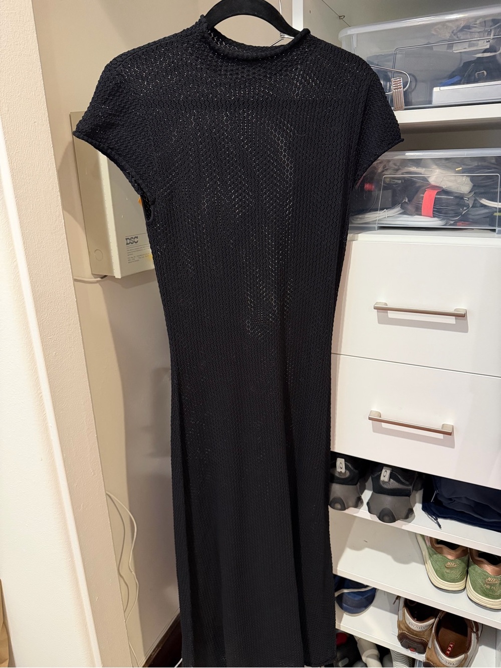 Zara Sheer Black Knit Maxi Dress with Short Sleeves